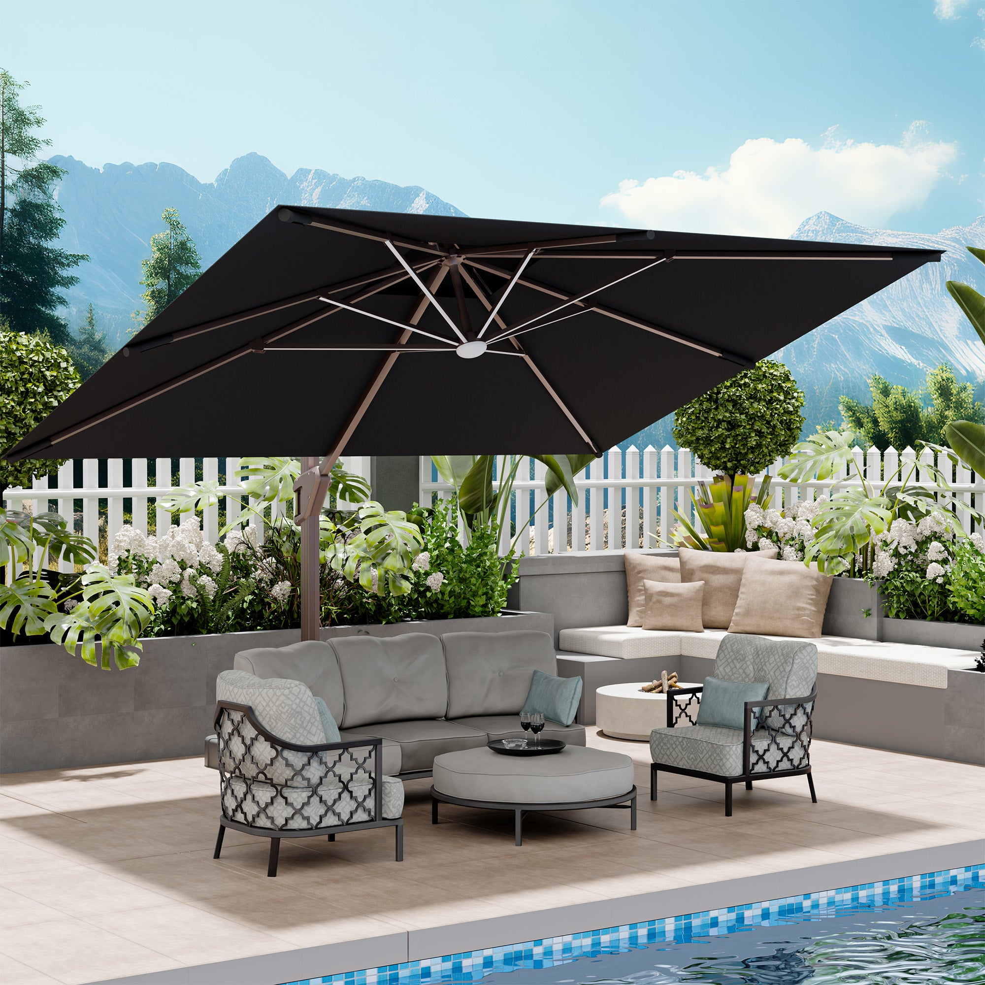 Sofia Deep Space Grey Pole Medium Roman Umbrella