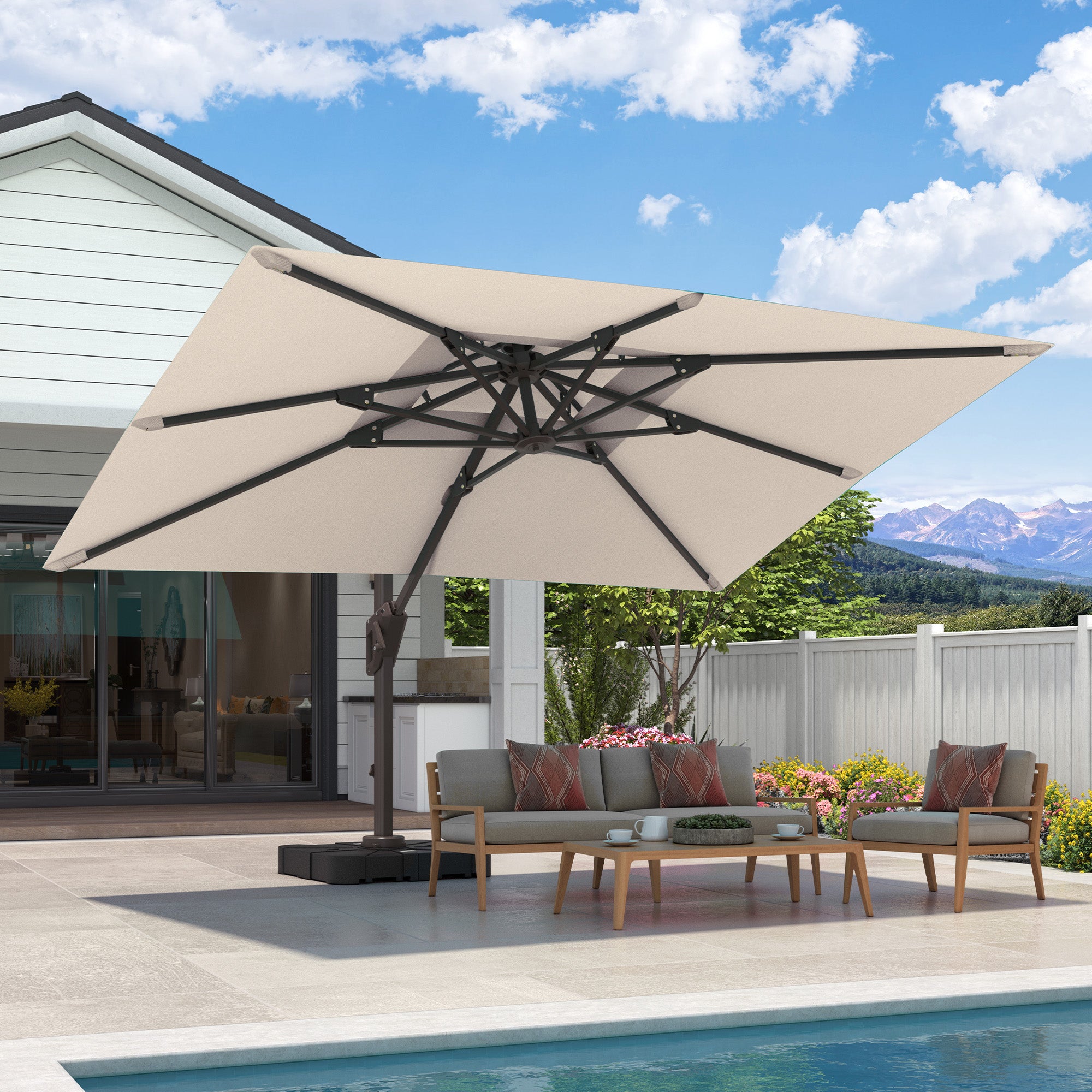 Economical Square Outdoor Patio Umbrella Rectangle Cantilever Umbrella