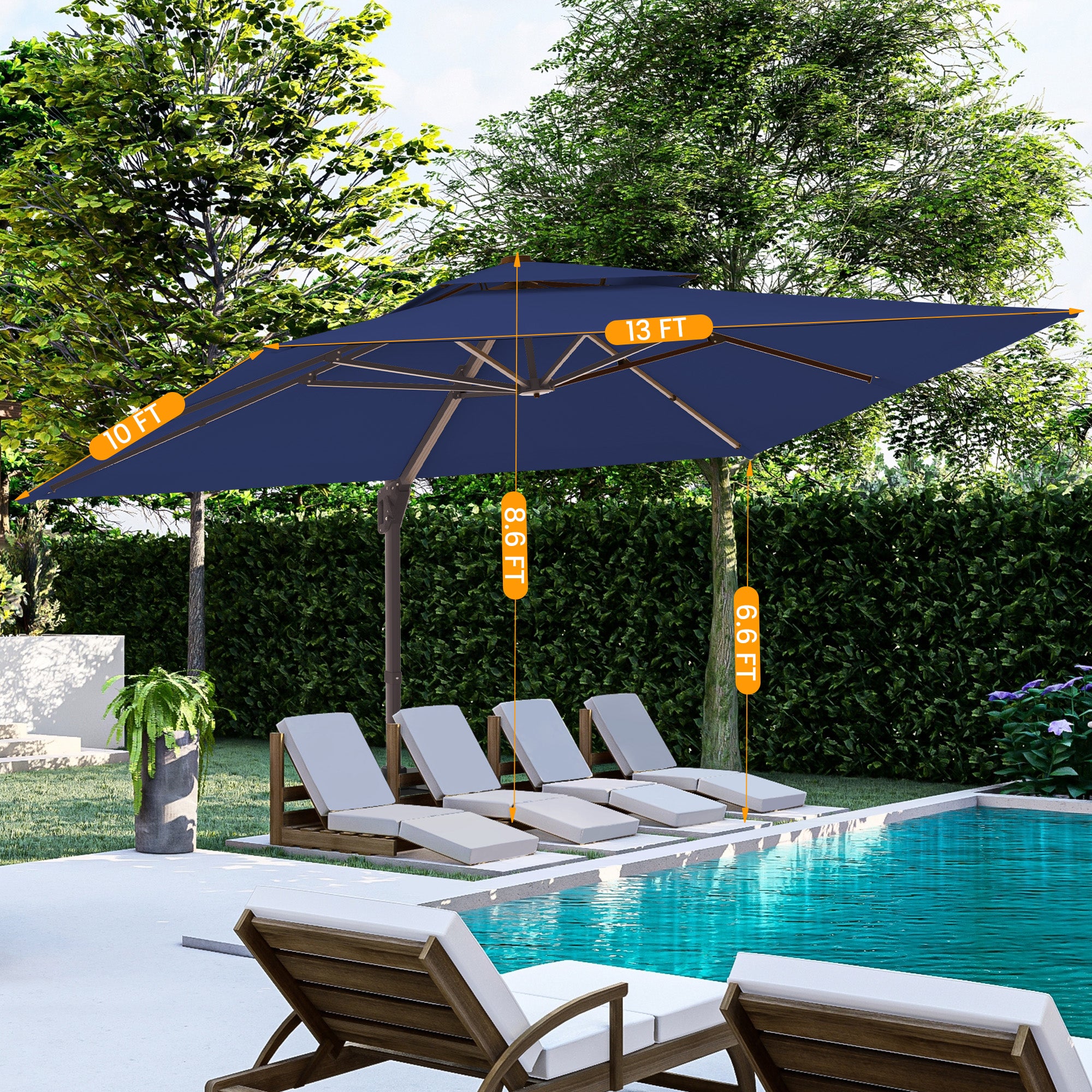 Large Square Patio Cantilever Umbrella for Garden Pool Porch